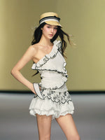 Ruffle One Shoulder Shorts Set