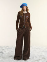 Brown Bow Embroidered Cable Knit Cardigan