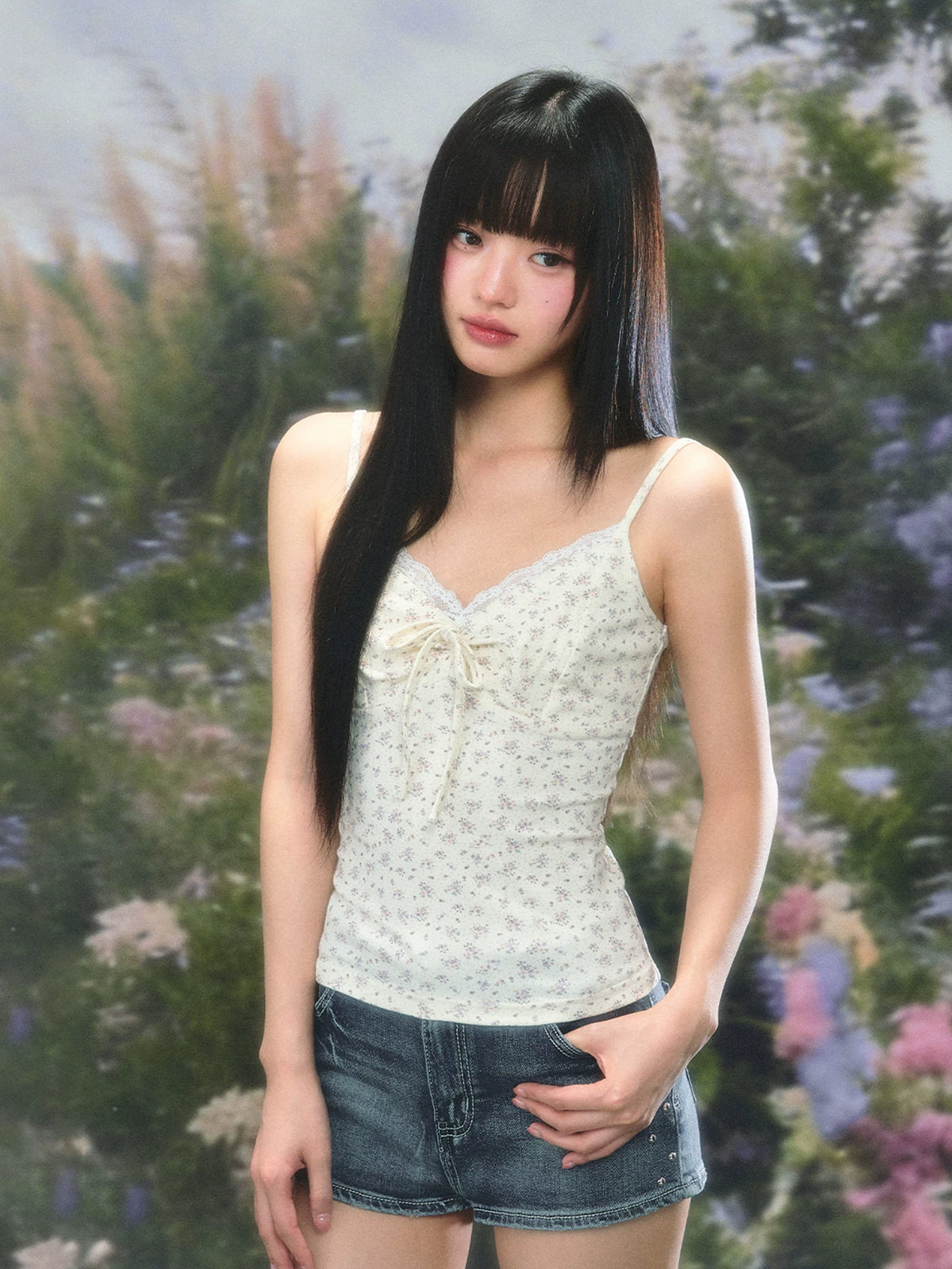 Floral Lace Tie Cami Set