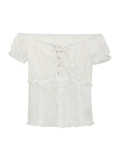White Off-shoulder Puff Top