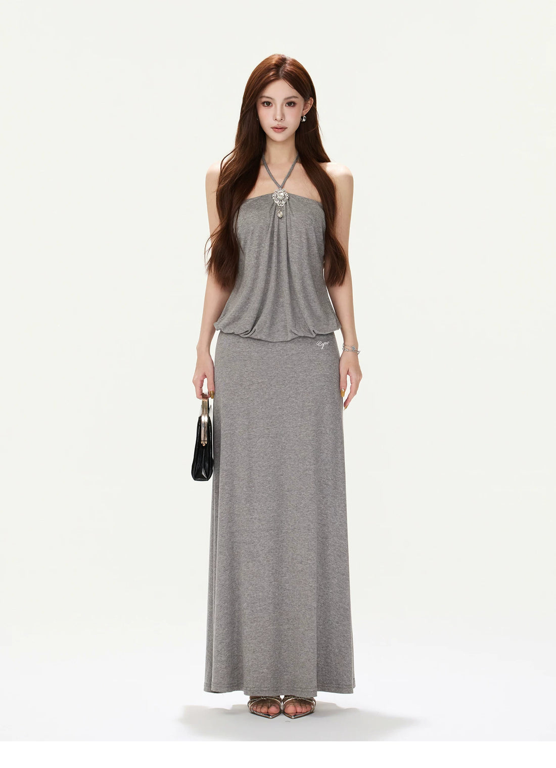 Rhinestone Halter Maxi Dress