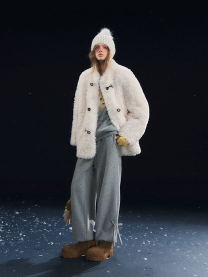 White Plush Button Coat