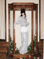 Bone Sequin Stand-Collar Sweat Set