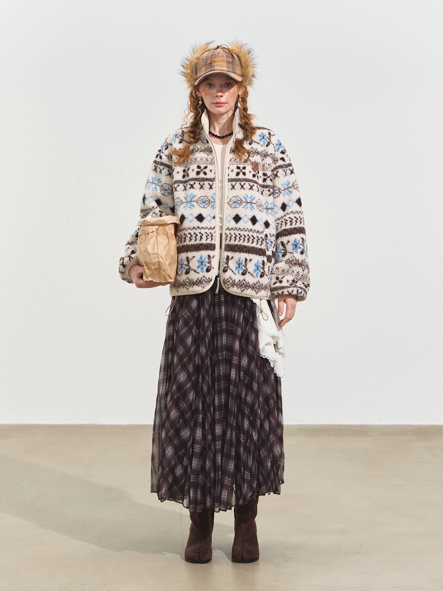 Jacquard Fleece High-neck Oversized Jacket