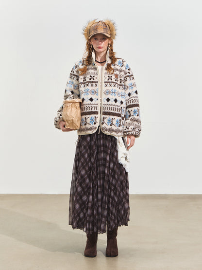 Jacquard Fleece High-neck Oversized Jacket