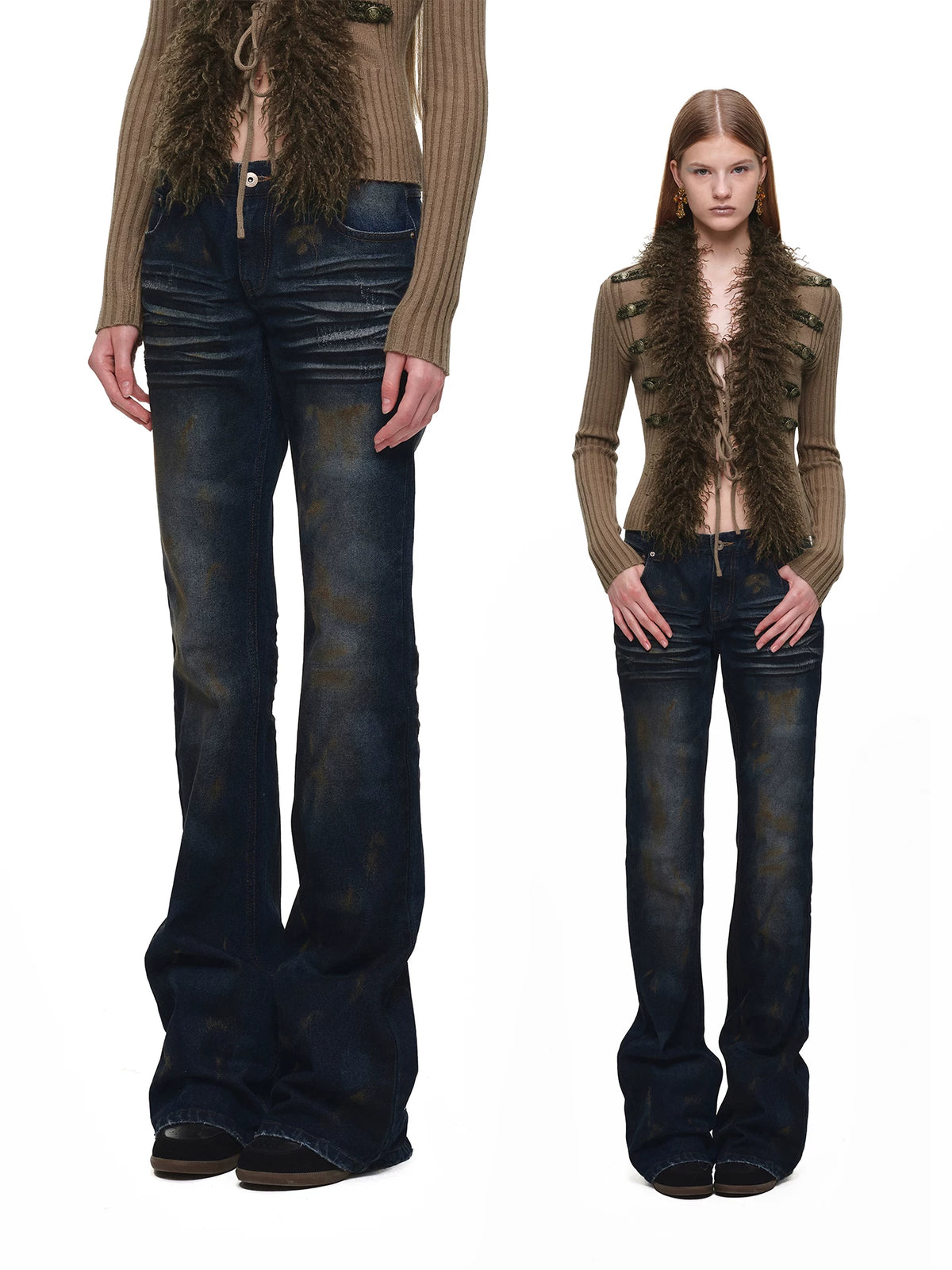 Vintage Rust Dyed Flared Jeans