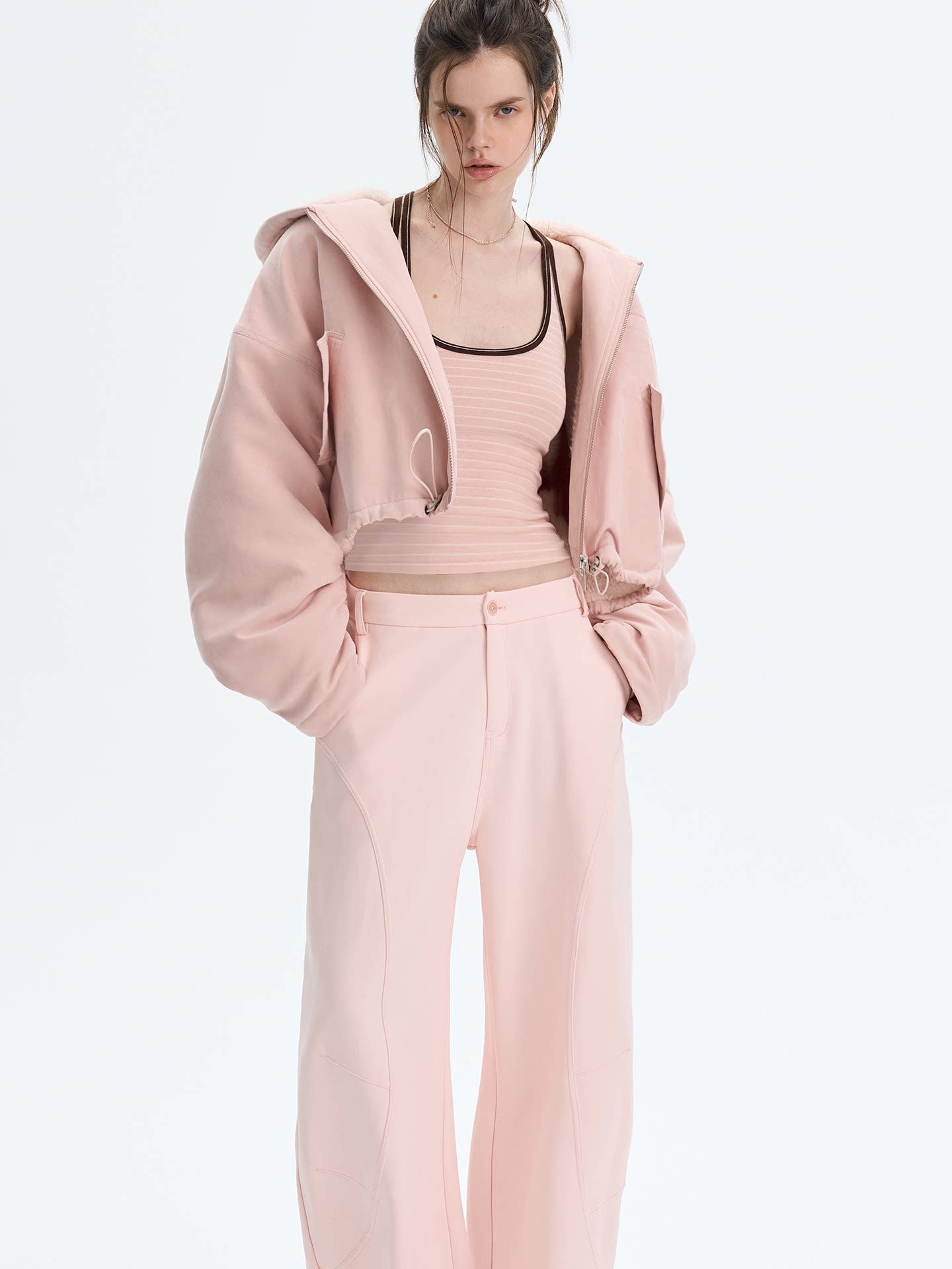 Faux Leather Hooded Cropped Jacket