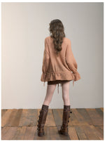 Brown & Off-white Drawstring Knit Cardigan