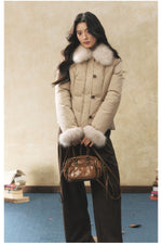 Khaki Faux Fur Collar Puffer Jacket