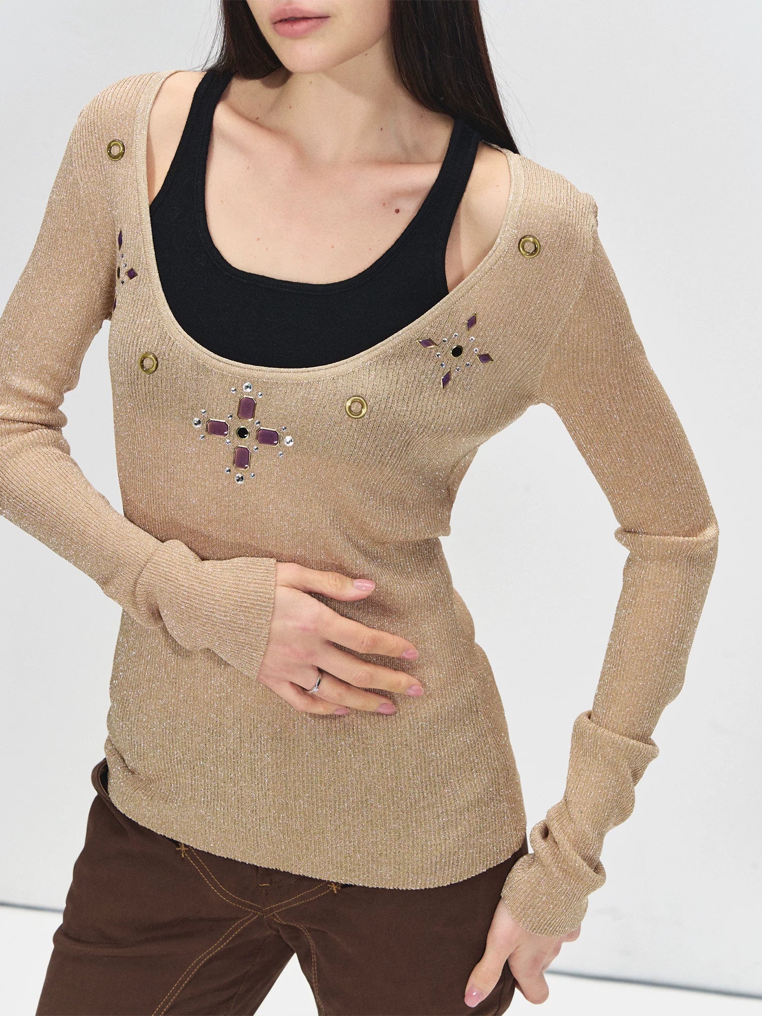 Layered Shimmer Wool Long Sleeve Top