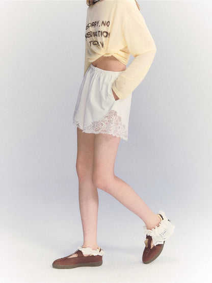 Lace Trim Cotton Shorts