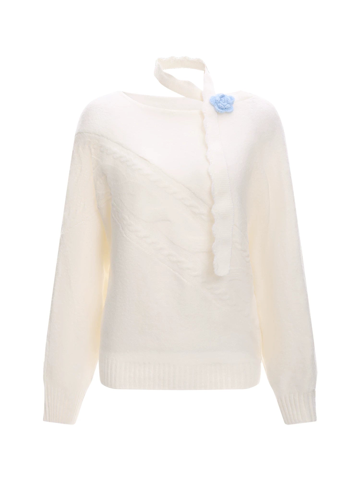 Lazy Floral Scarf Neck Sweater