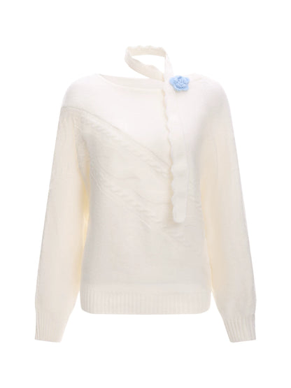 Lazy Floral Scarf Neck Sweater