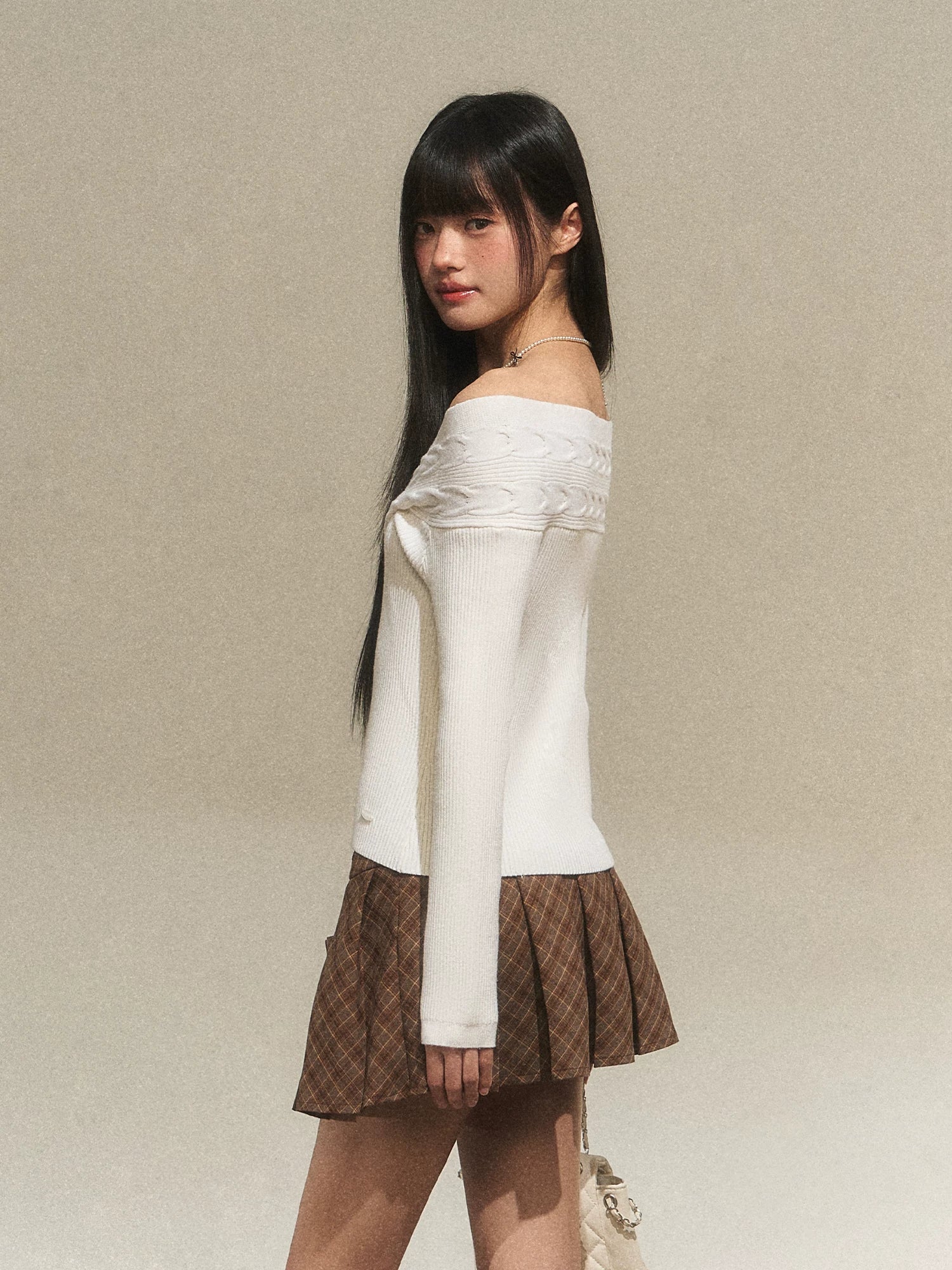 Off-Shoulder V-Neck Knit Top