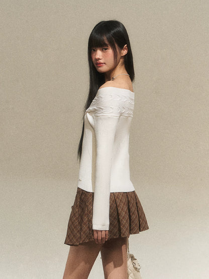 Off-Shoulder V-Neck Knit Top