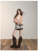 Brown Studded Faux Suede Shorts
