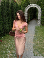Pink Rhinestone V-Neck Blouse