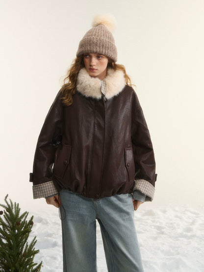 Plaid Faux Fur Collar Down Jacket