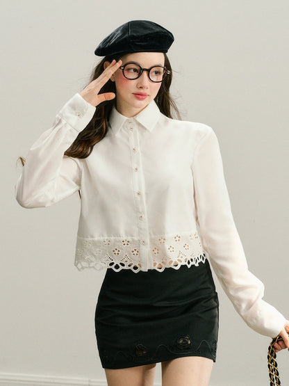 White Lace Trim Mini Skirt