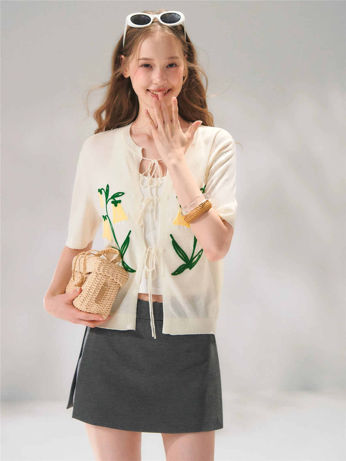 Floral Tie Knit Cardigan
