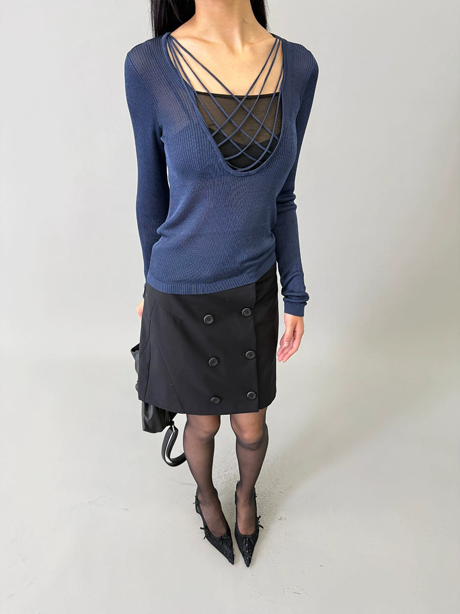 Buttoned Micro-A-Line Tailored Skirt