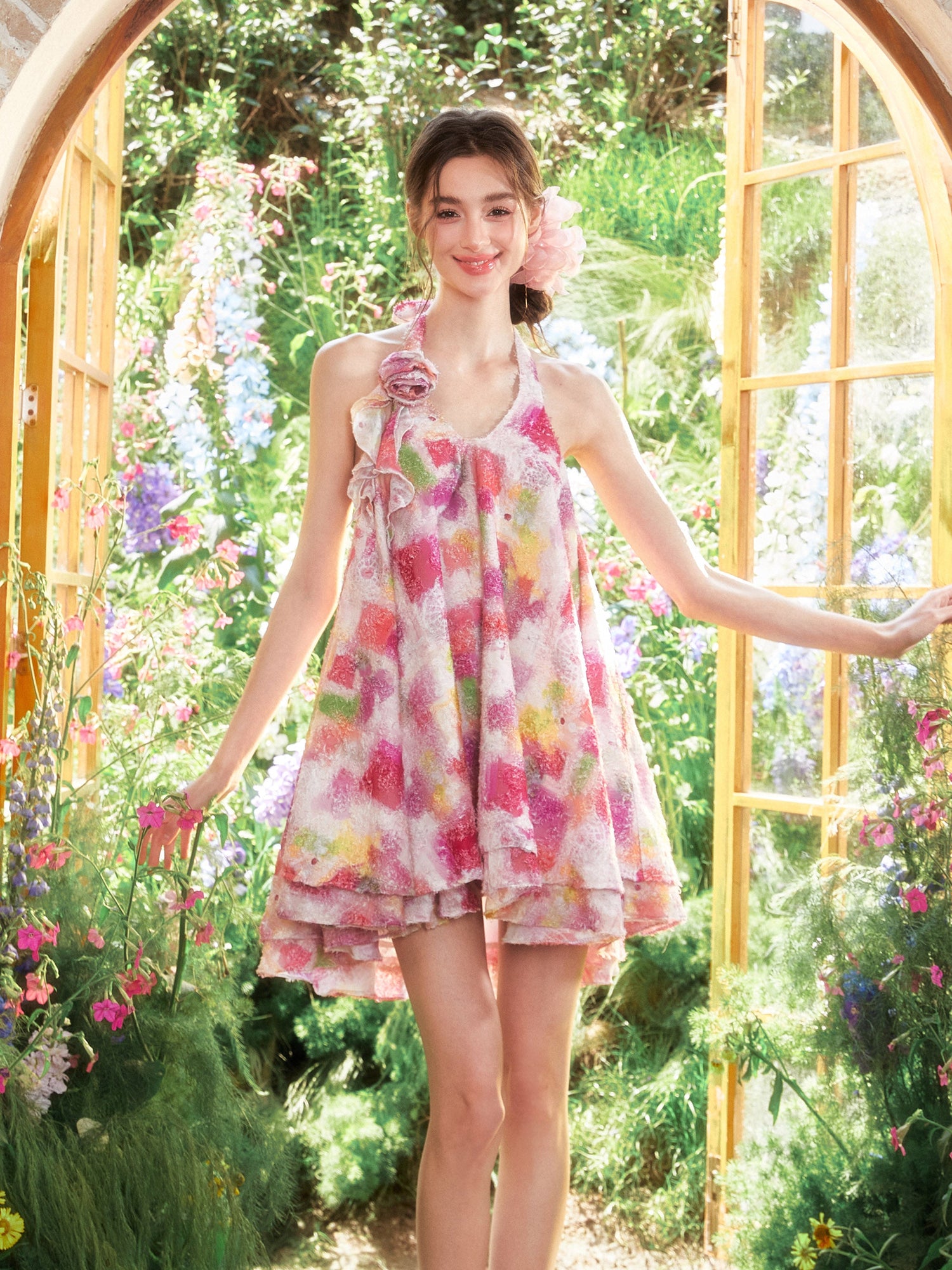 Floral Halter Off-Shoulder A-line Dress