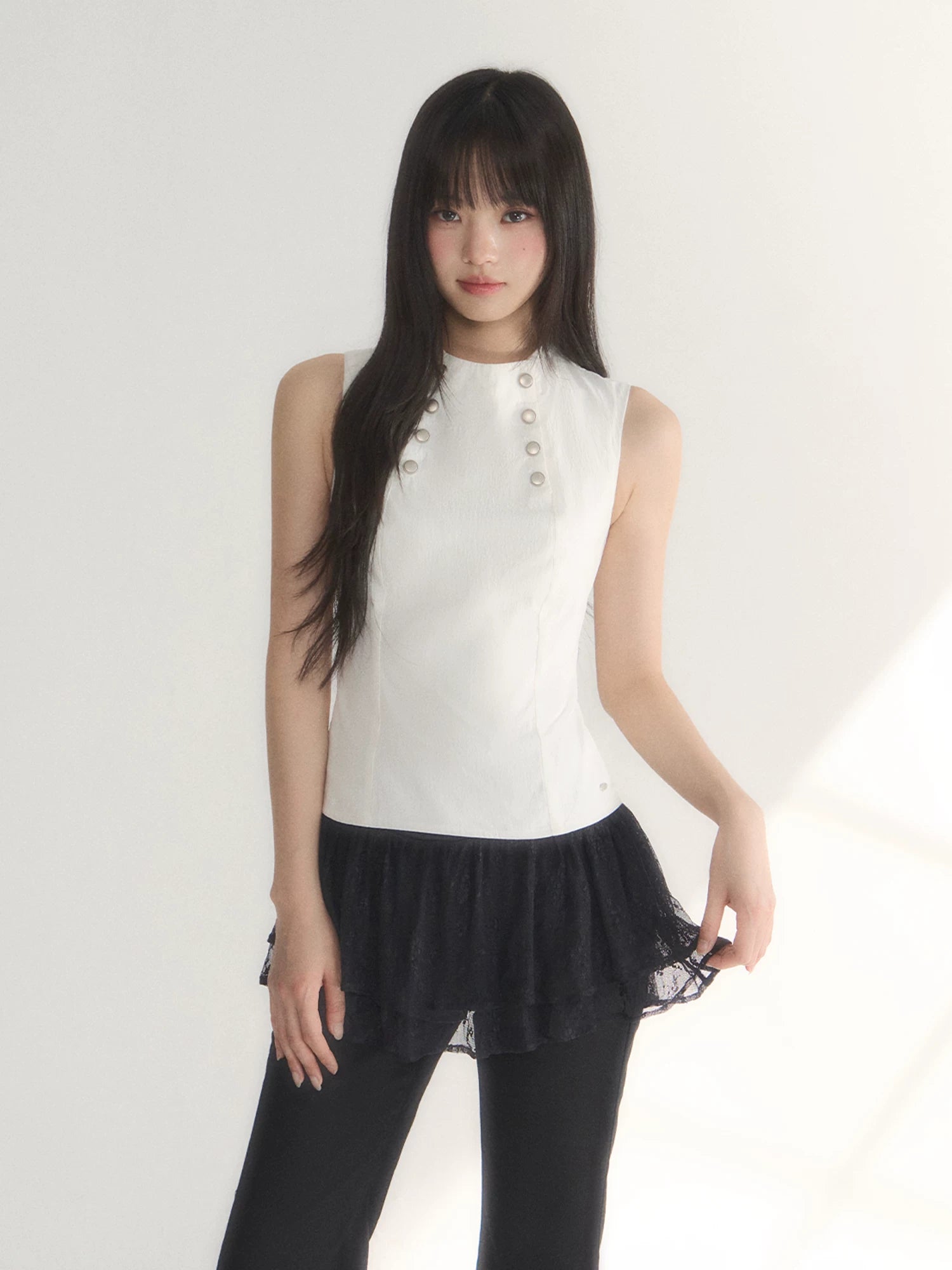 White Metal-Button Vest