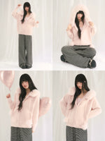 Fur Collar Hooded Knit Cardigan