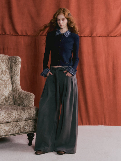 Pleated Tie Wide-Leg Pants