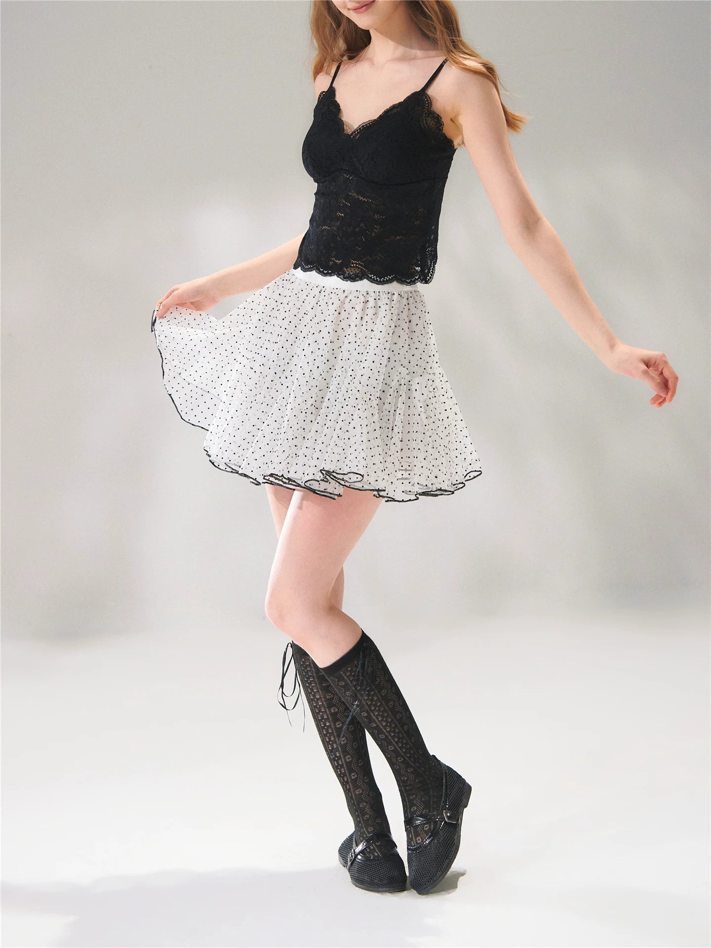 Polka Dot Mesh Mini Skirt
