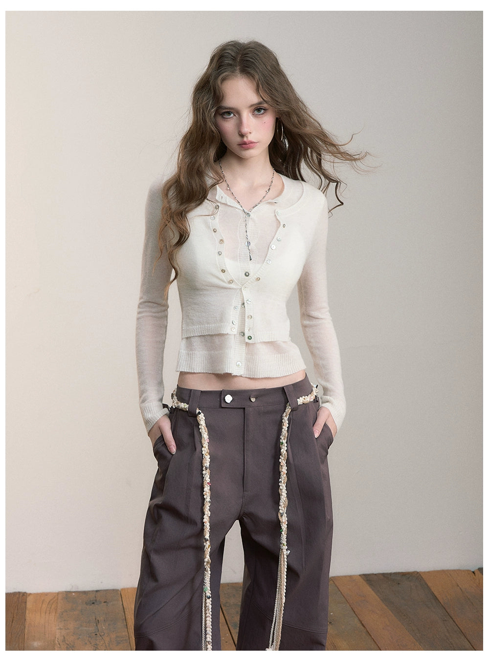 Double-Layer 2-in-1 Wool Knit Cardigan