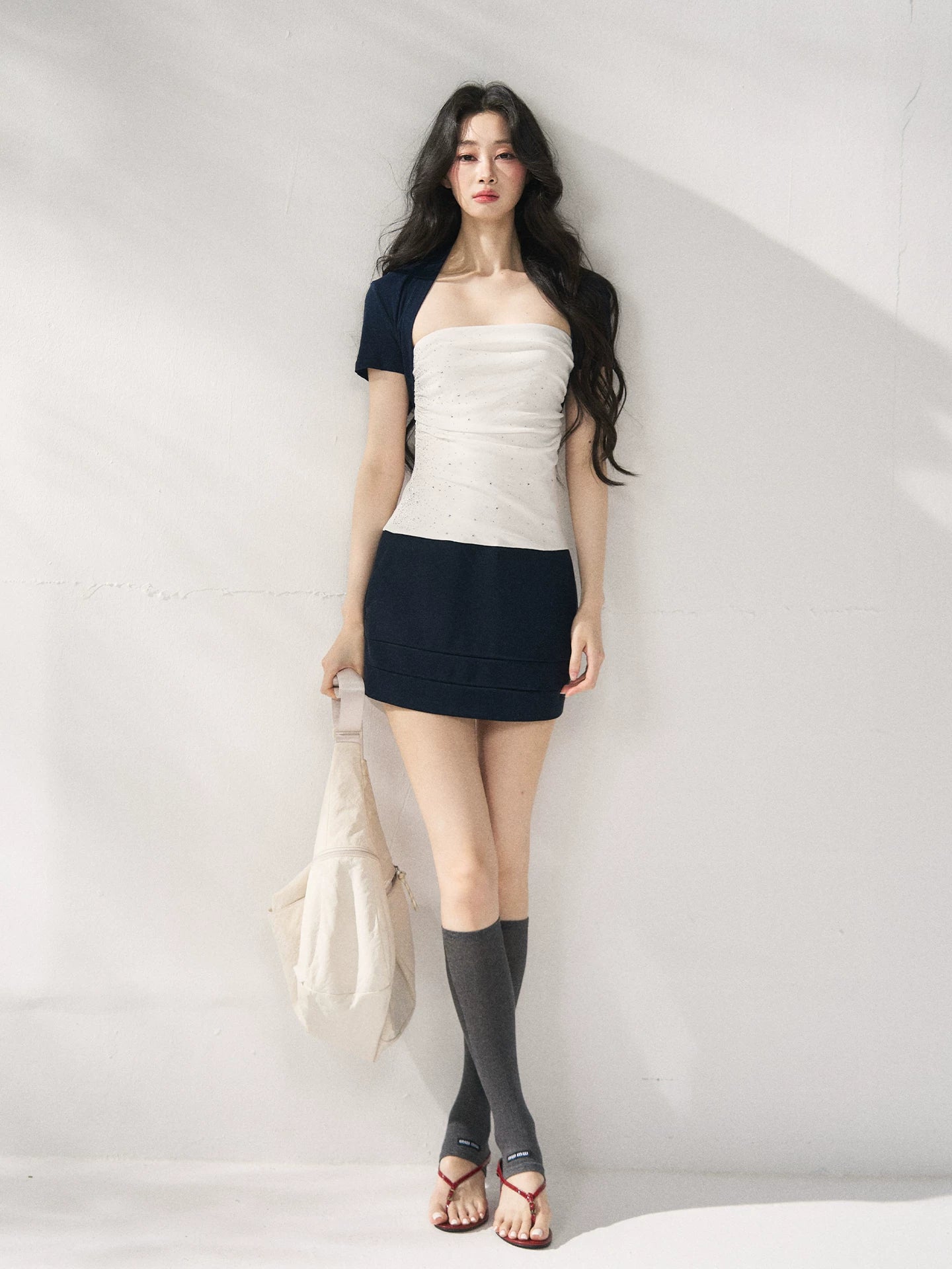 Navy Blue Cropped Shrug &amp; Dress Set