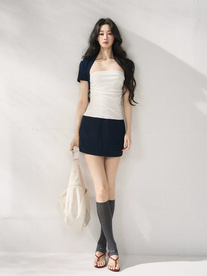 Navy Blue Cropped Shrug &amp; Dress Set