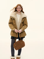 Faux Fur Collar Drawstring Loose Down Parka
