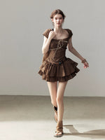 Lace Pleated Mini Dress