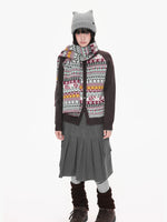 Contrast Folk Print Cardigan Set