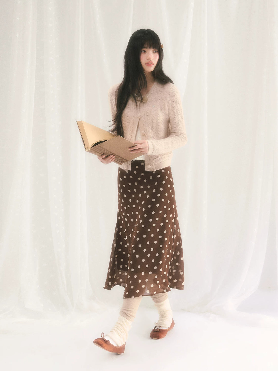 Polka Dot A-Line Midi Skirt
