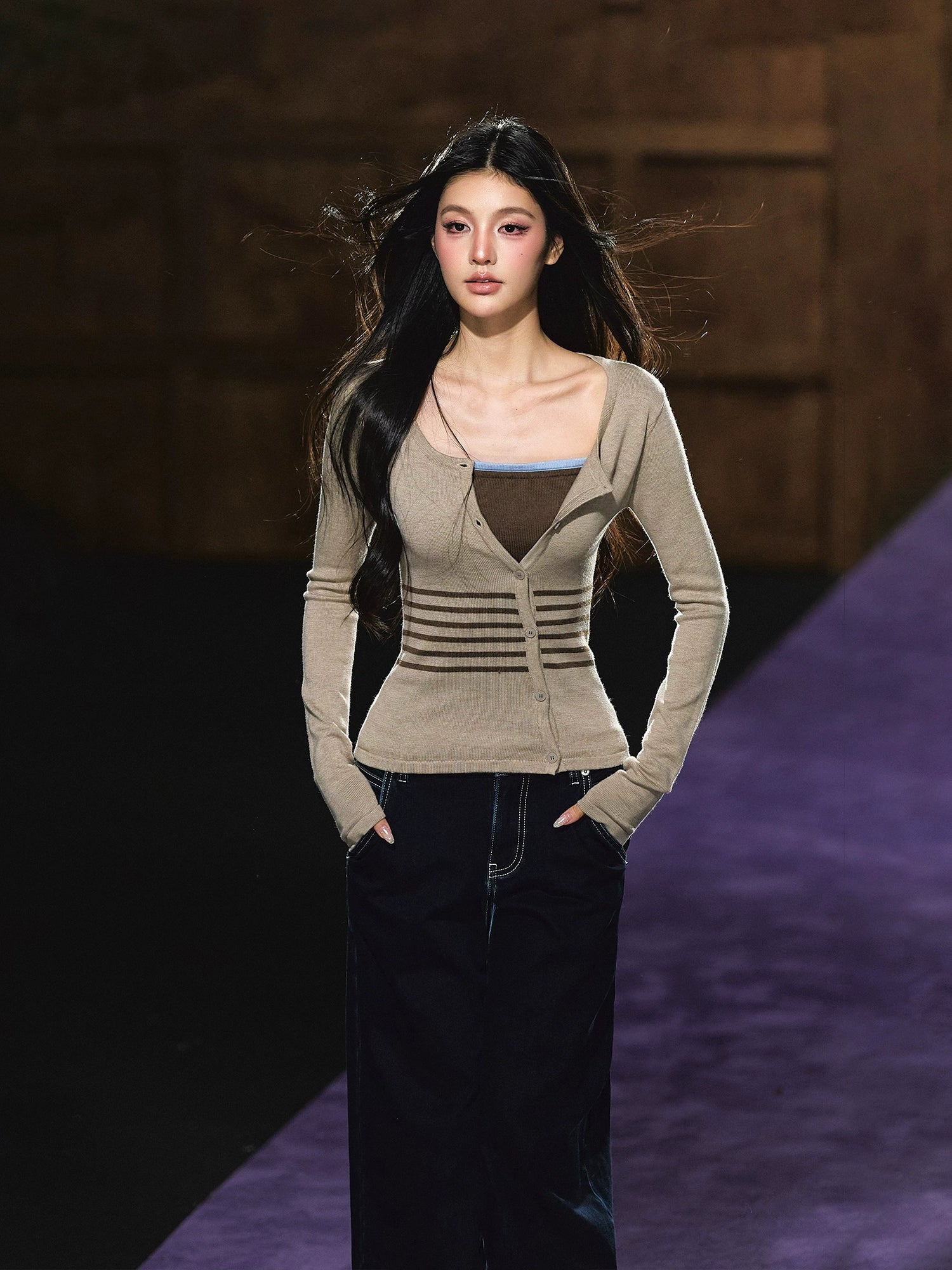 Faux Two-Piece Knit Top