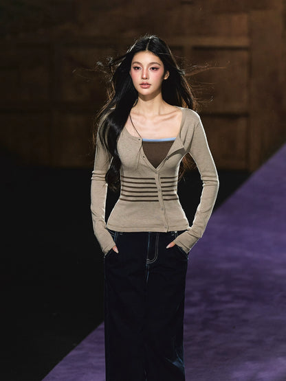 Faux Two-Piece Knit Top