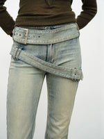 Double Waist Flared Denim Pants