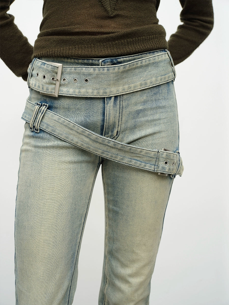 Double Waist Flared Denim Pants