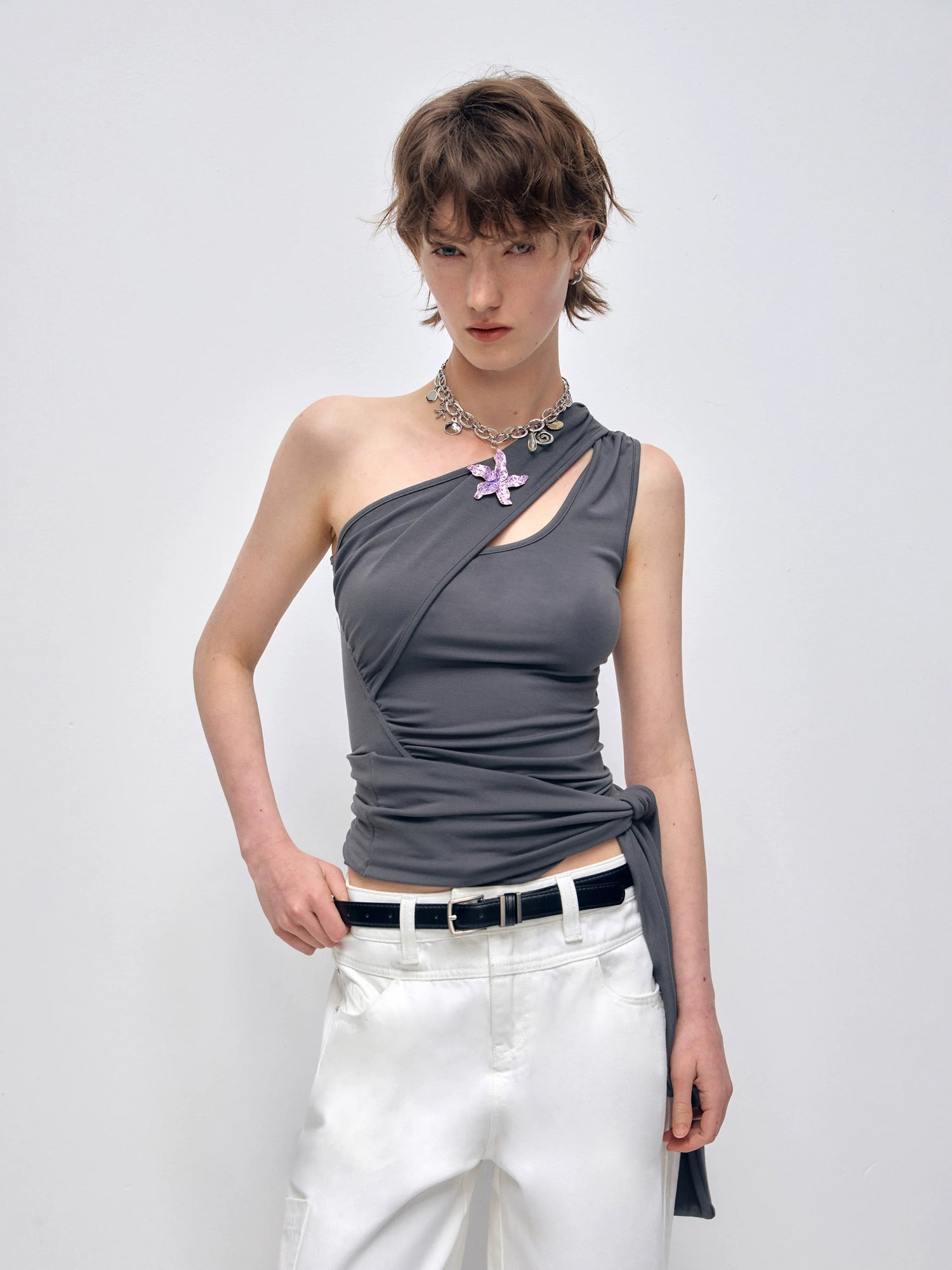 Irregular Slanted Single Shoulder Vest