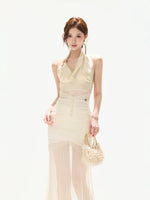 Draped Halter Midi Dress
