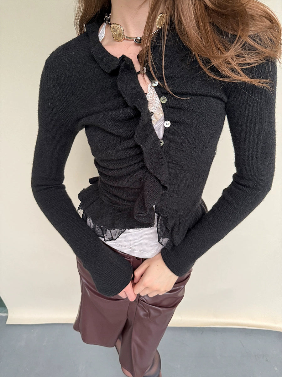 Knit Lace-Trim Panel Cardigan