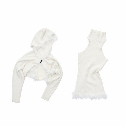 Hooded Faux Fur Knit Set