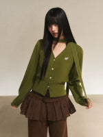 Vintage Green V-Neck Knit Cardigan