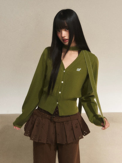 Vintage Green V-Neck Knit Cardigan