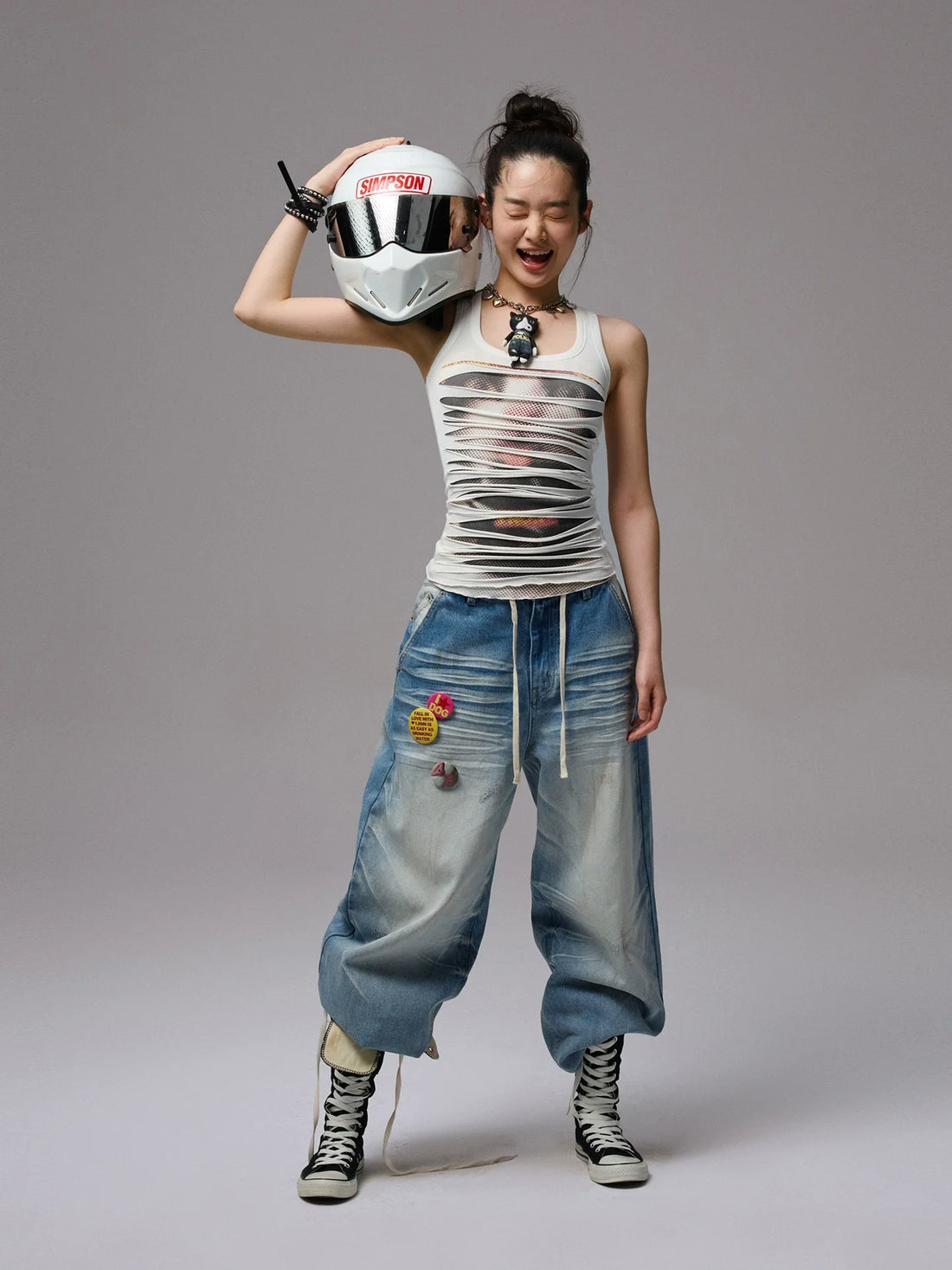 Irregular Hole-Ripped Double-Layer Halter Neck Tank Top