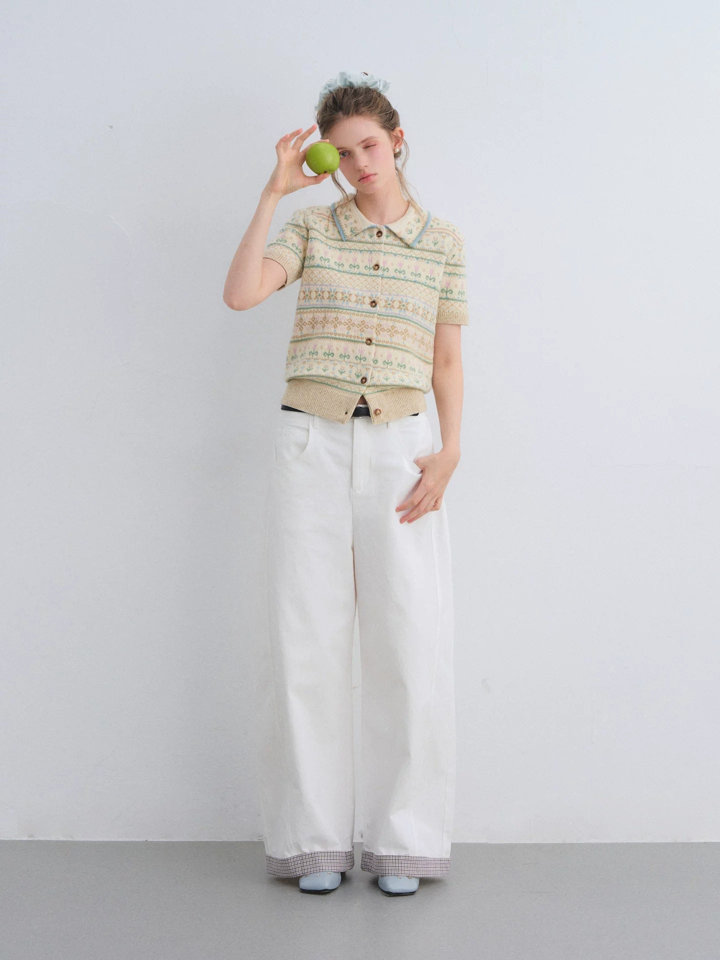 Fair Isle Polo Knit Top