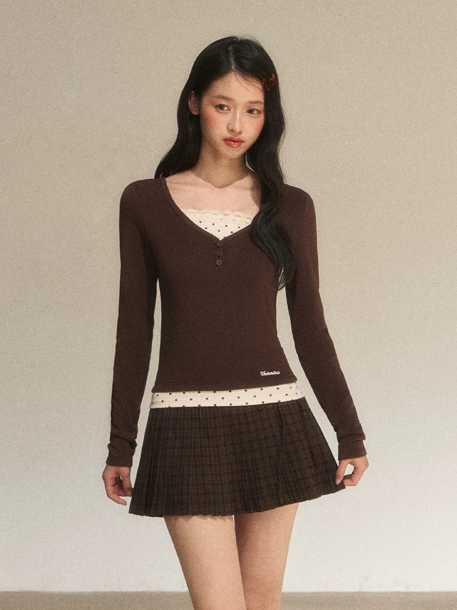 Polka Dot Faux Layered Top